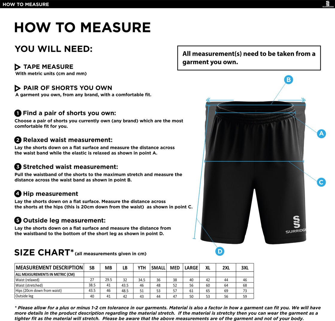 Cowes CC Ripstop Short Navy - Size Guide