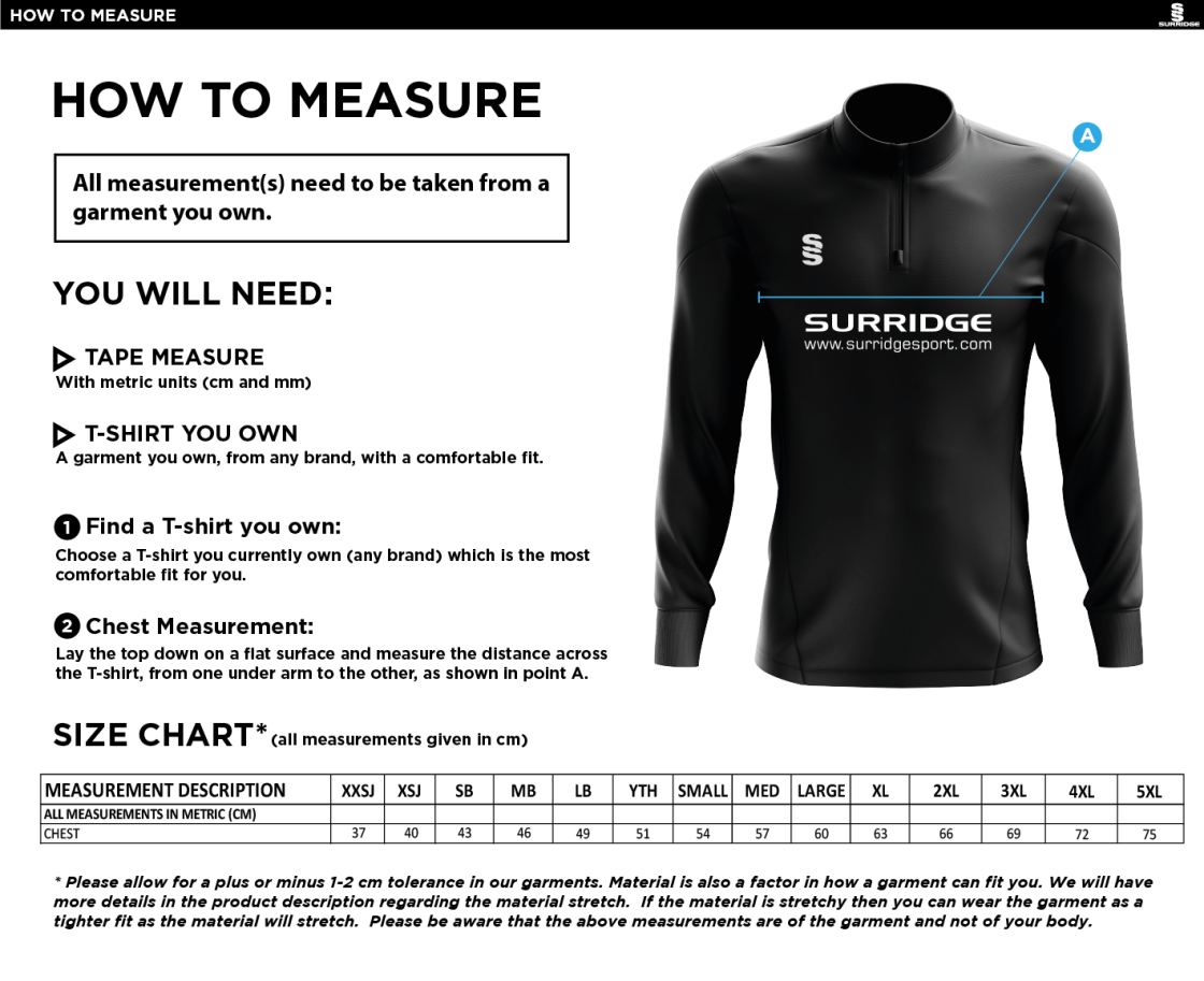 Cowes CC Blade Performance Top Navy/White - Size Guide