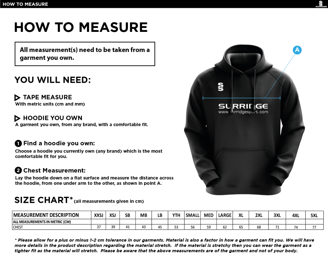 Cowes CC Blade Hoody Navy/White - Size Guide