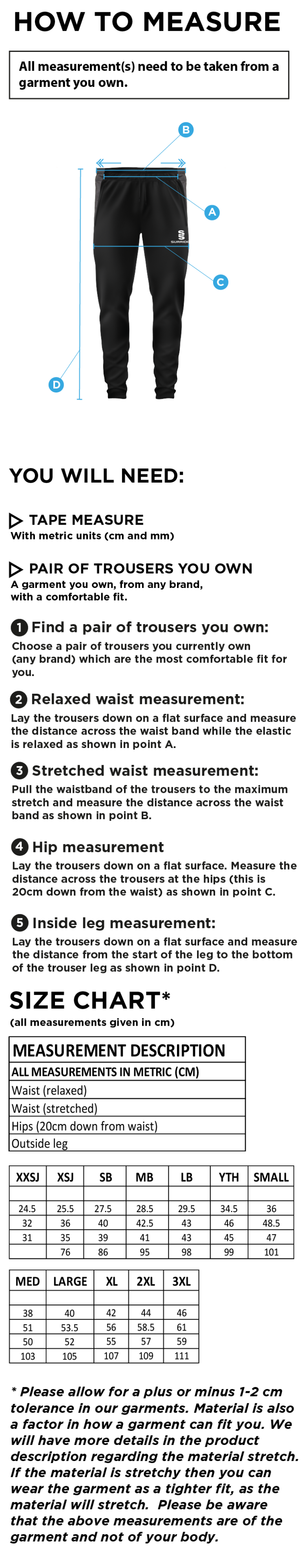 Cowes CC Tek Slim Pant Navy - Size Guide