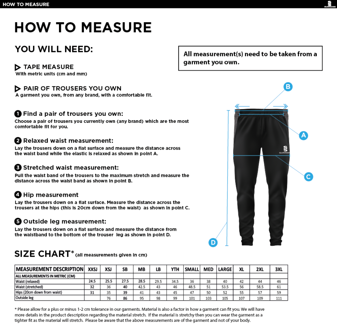 Cowes CC Tek Slim Pant Navy - Size Guide