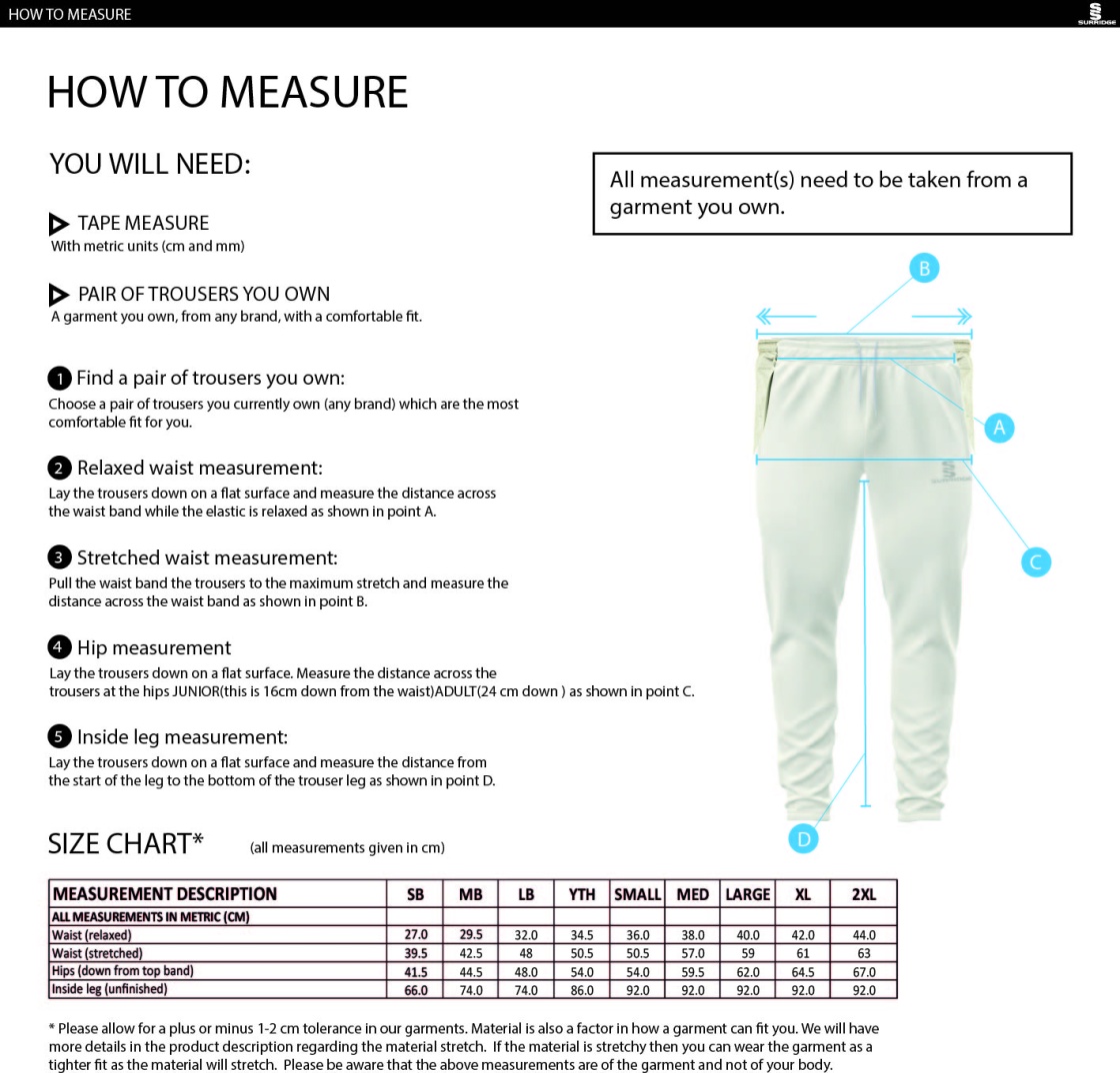 Cowes CC Tek Playing Pant - Size Guide