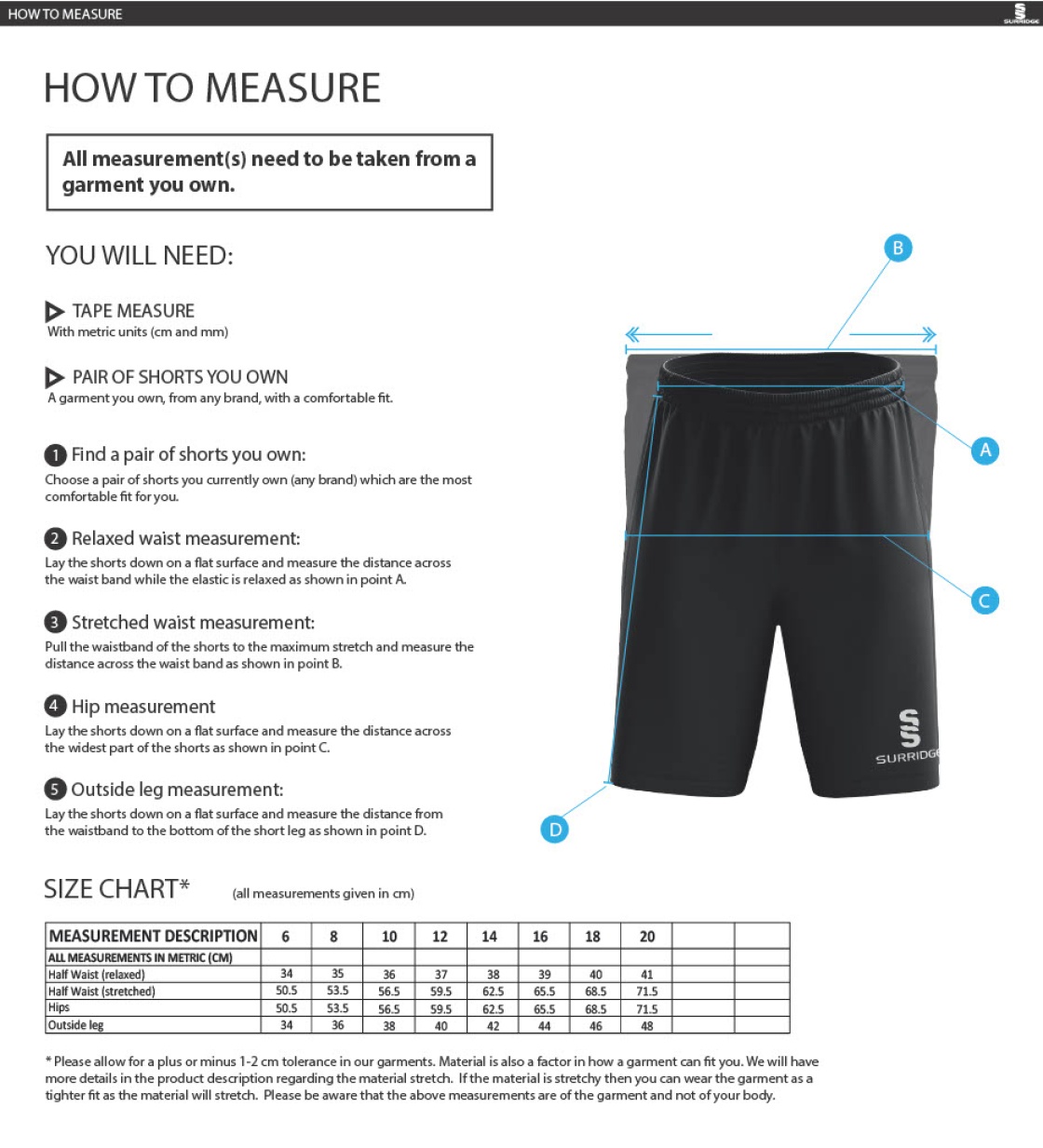 Cowes CC Women's Ripstop Short Navy - Size Guide
